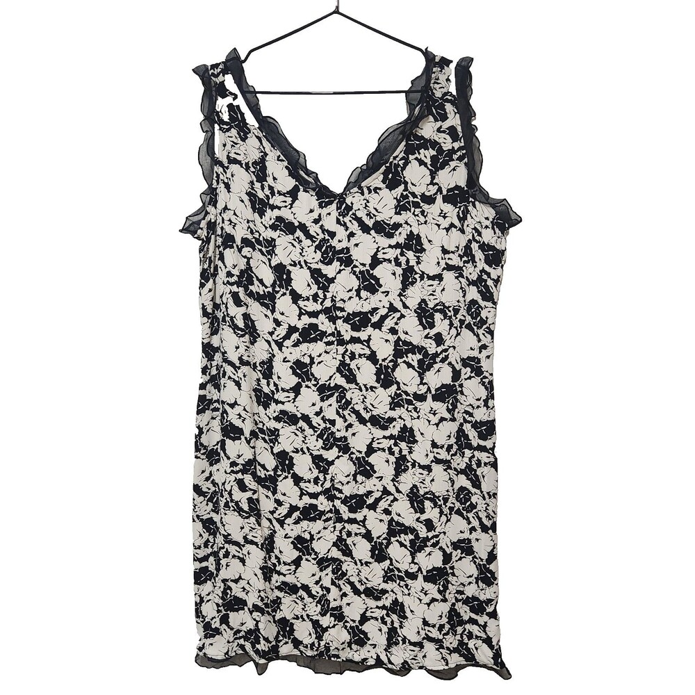 Newport News Womens Black & White Floral Sleeveless Dressy Summer Dress Rayon 18